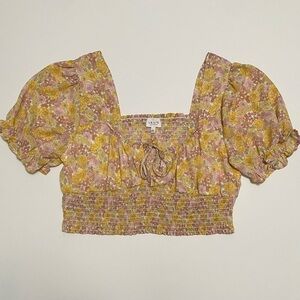 Le Lis Women's Floral Puff Sleeve Crop‎ Top Large Cottagecore Coquette Feminine